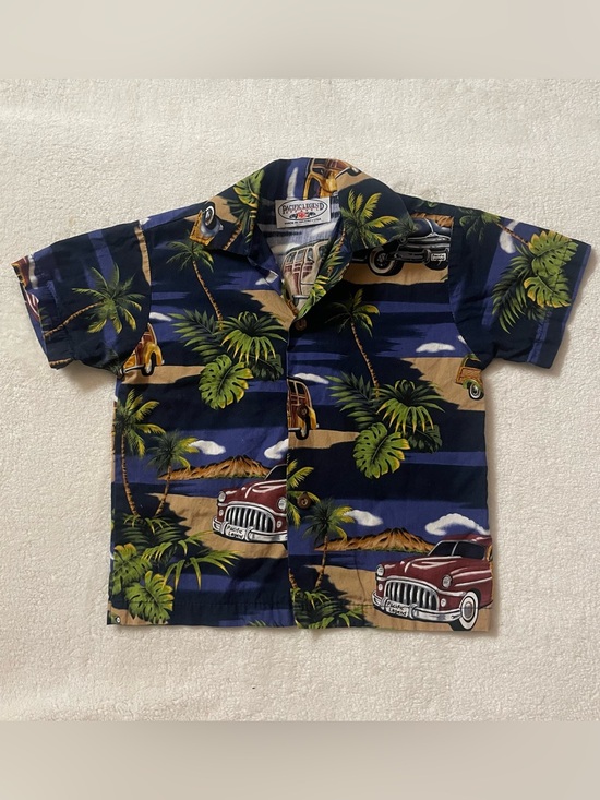 Pacific Legend Apparel Other - Pacific Legend Retro Palm Trees and Woody Wagons Button Down Shirt size 3T